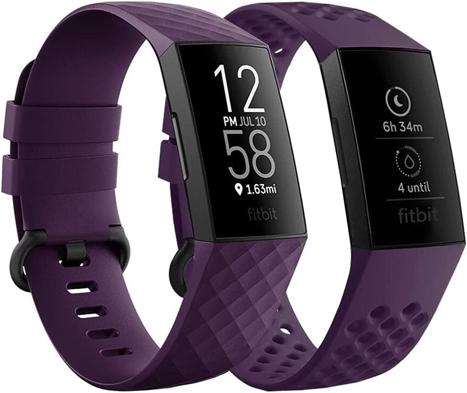 Qimela Replacement Watch Strap Large) Large Wristbands 4 3/Fitbit 2 Charge (Purple, Silicone Classic Women Charge Men, for Pack Fitbit Liquid Purple Bands Sport with Compatible