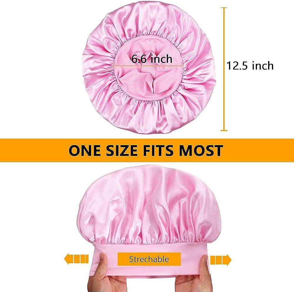 4 Pack Soft Satin Sleeping Cap Wide Band Salon Bonnet Silk Night Sleep Hat  Hair Loss Cap for Women, 4 Styles