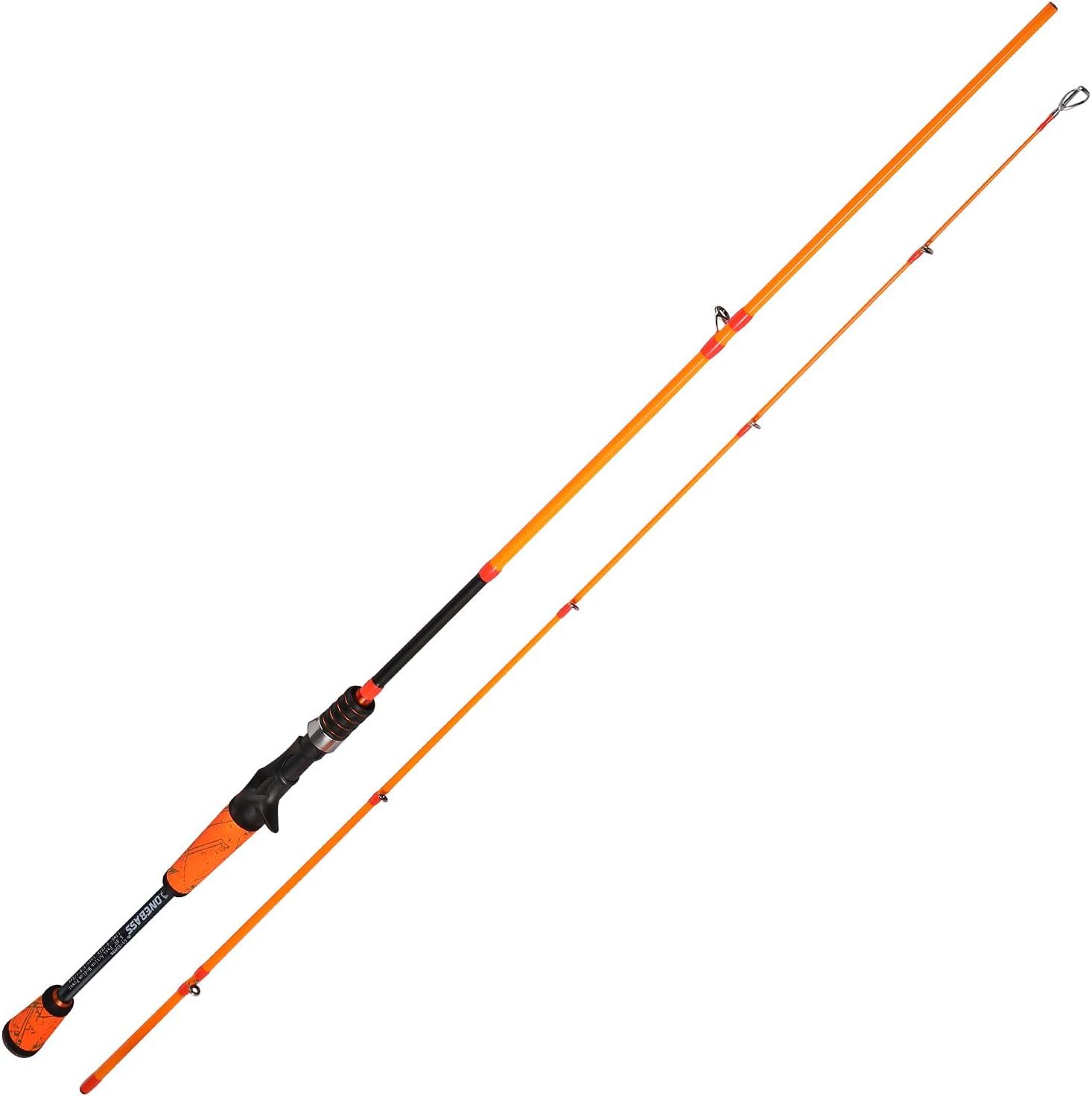 One Bass Fishing Pole 24 Ton Carbon Fiber Casting and Spinning Rods - Two  Pieces, SuperPolymer Handle Fishing Rod for Bass Fishing B-Orange-Cast Cast- 6'6Medium-2piece