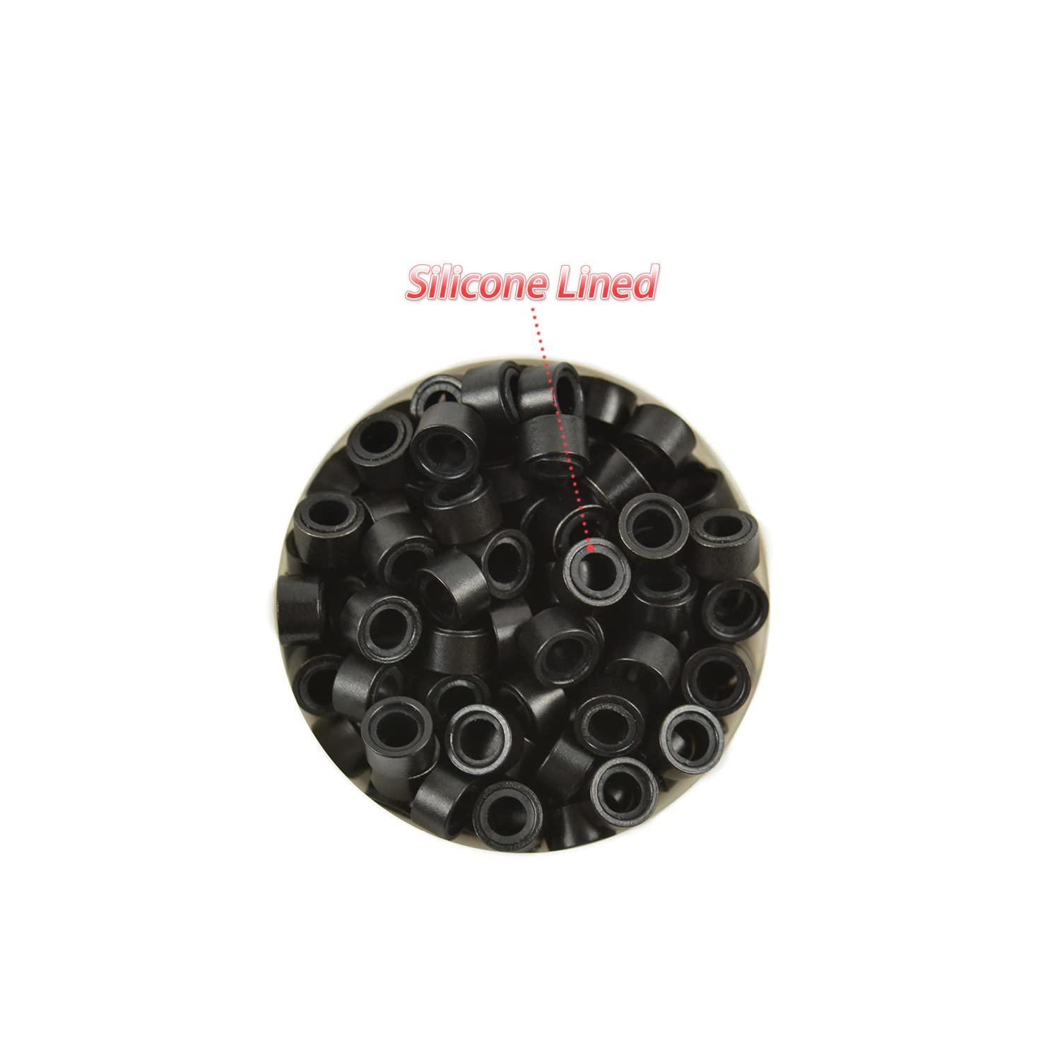 1000pcs Silicone Micro Link Rings Beads For Hair Extensions Tool (black)