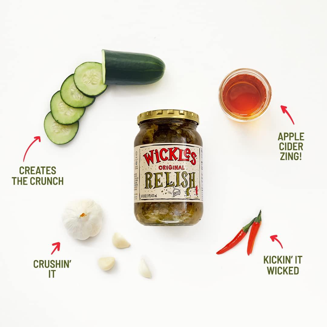 Wickles Pickles Original Relish (3 Pack - 16oz Each) - Dill Pickle Relish -  Sweet, Slightly Spicy, Wickedly Delicious