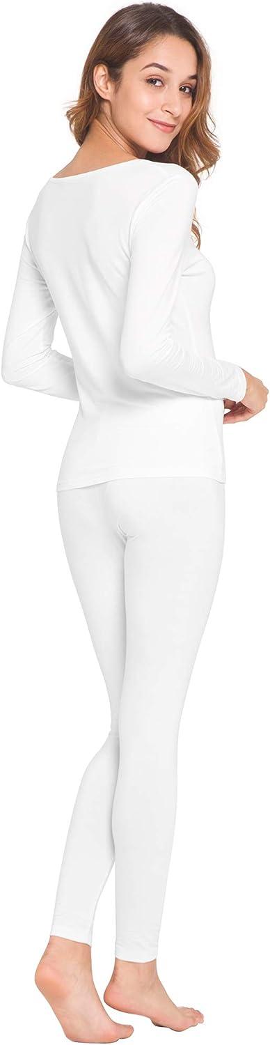 WiWi Women's Ultra Soft Bamboo Underwear Long Johns Sets Lightweight  Pajamas Set Base Layer Top with Bottoms S-3X Pure White XX-Large