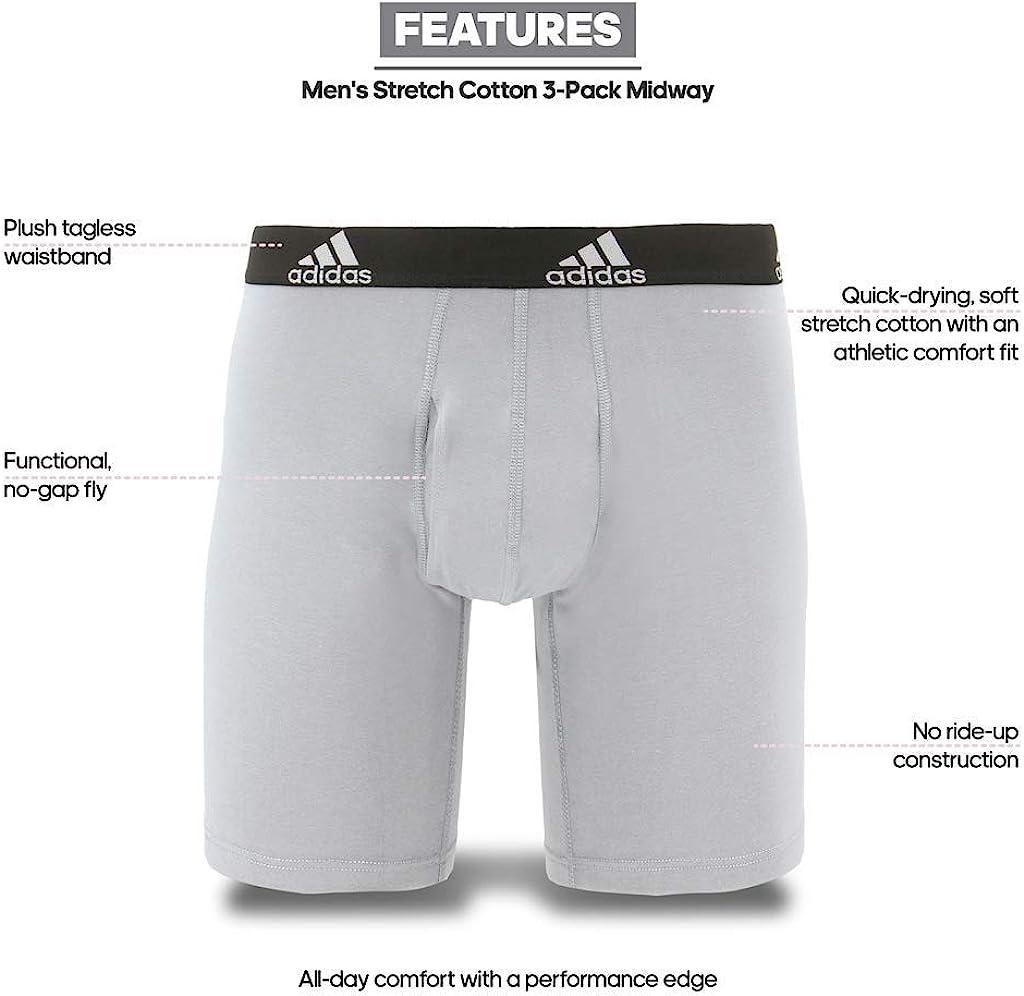 adidas Men's Stretch Cotton 3-Pack Long Boxer Brief Small Onix/Black Black/ Onix Grey/Black
