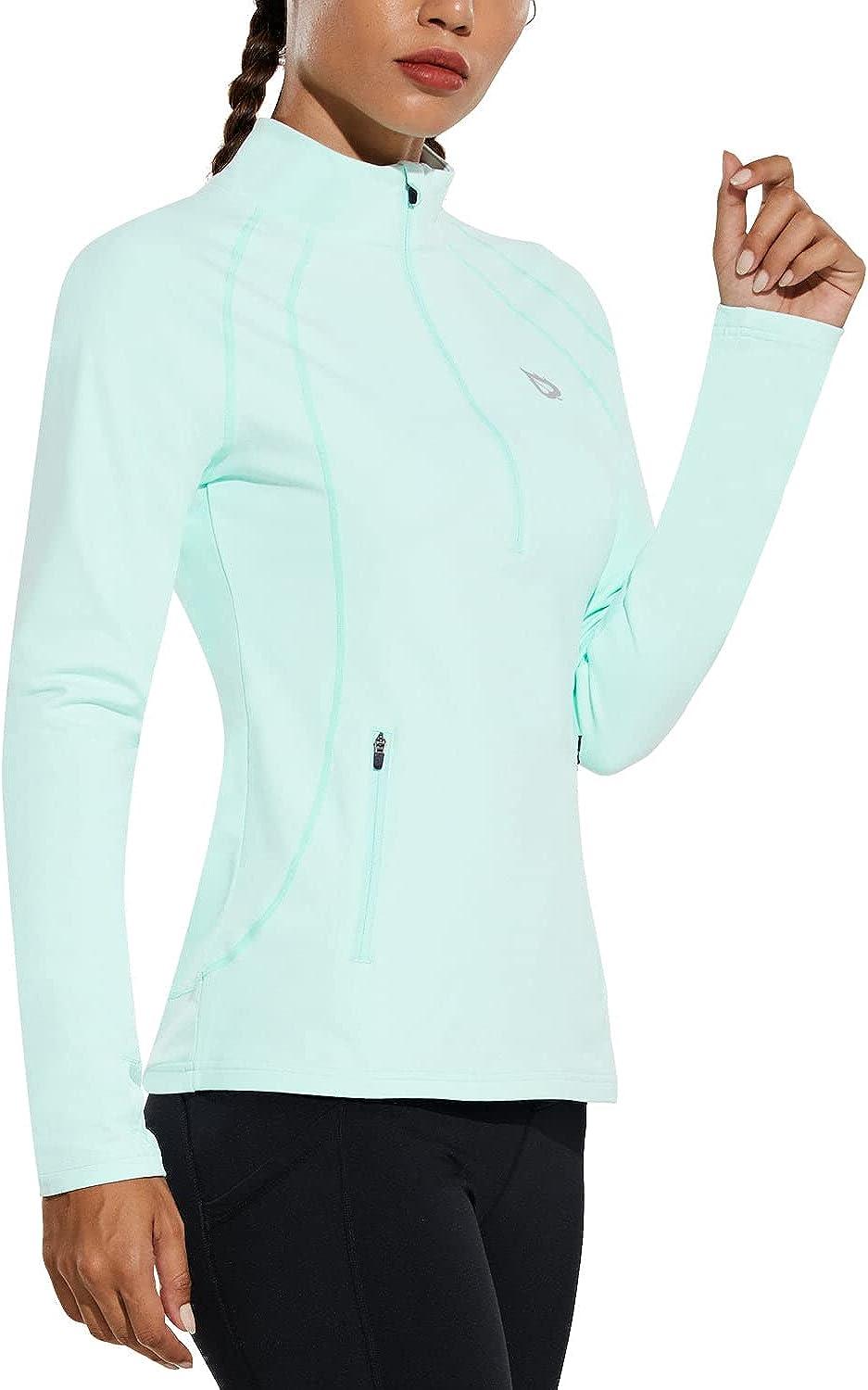 BALEAF Women's Fleece Half-Zip Running Jacket Athletic Pullover Long Sleeve  Thermal Shirts Workout Winter Cold Weather Aqua X-Small