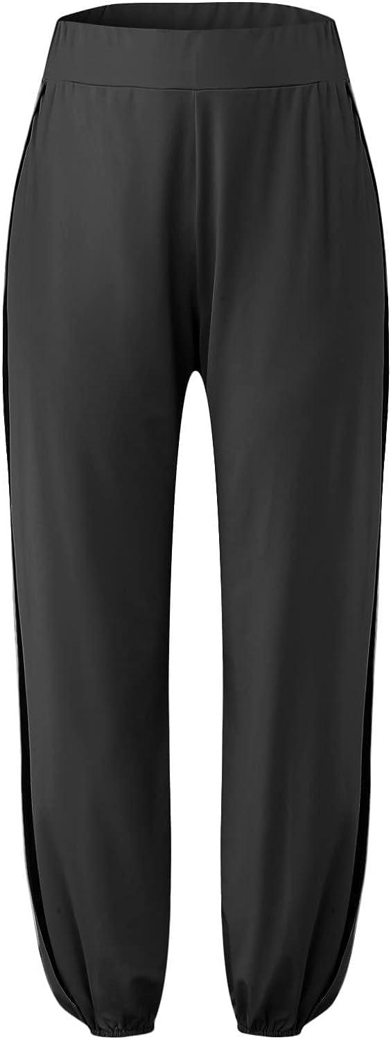 High Slit Harem Pants for Women Hippie Harem Yoga Pants Trousers Split Baggy  Comfy Solid Color Flowy Pants Black X-Large