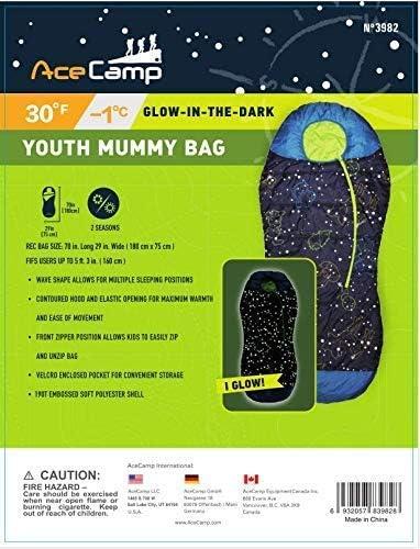 ACECAMP KIDS & YOUTH GLOW-IN-THE-DARK SLEEPING BAG MUMMY