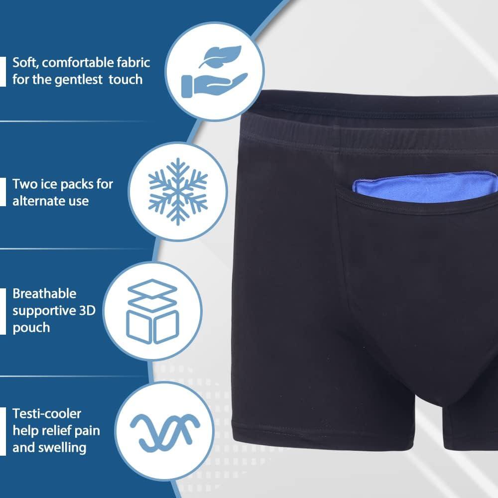 SAVOVUX Vasectomy Underwear, with 2 Cold Ice Packs For Testicular Support  and Pain Relief, Breathable Soft Micro Modal Briefs, Vasectomy Gift for Men  Black