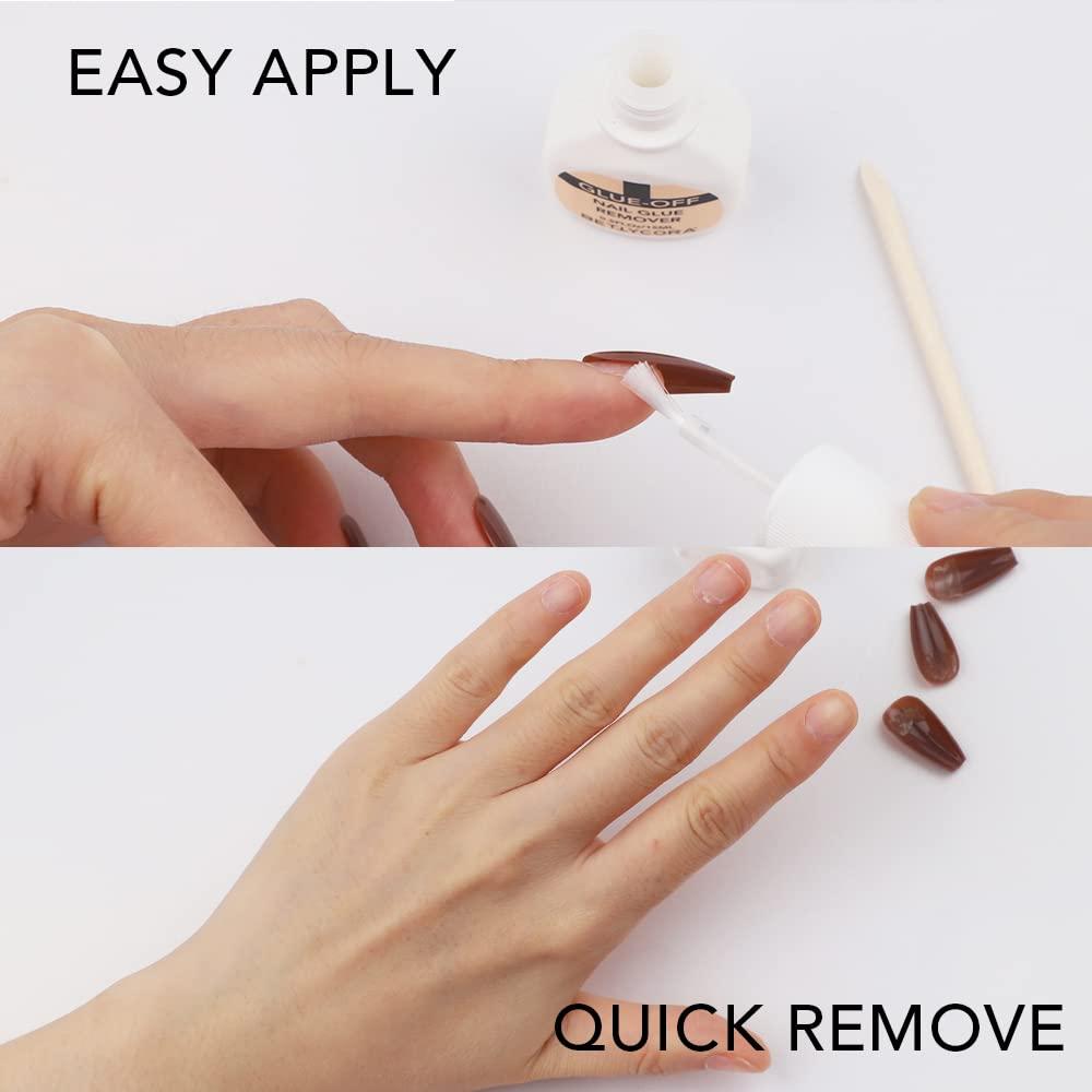 Nail Glue Remover Glue Off for Press ON Nails, BettyCora 15ML False Nails  Glue on Nails Remover Fake Nail Adhesives Remover Nail Glue Debonder with  Wooden Stick…