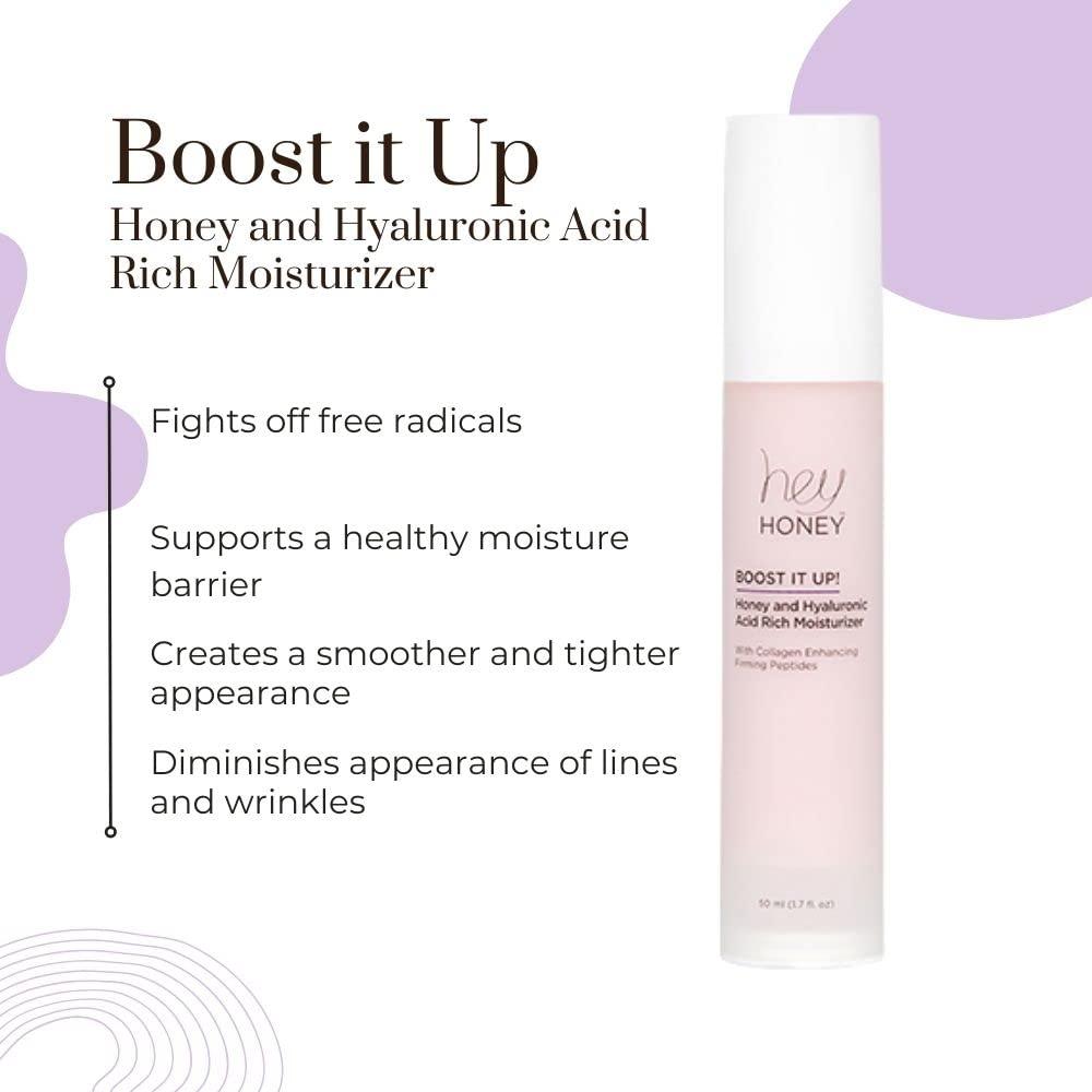 Hey Honey Skincare Boost It Up Honey Extract & Hyaluronic Acid Rich  Moisturizer | Targets Premature and Advanced Signs of Aging | Cruelty Free,  Clean