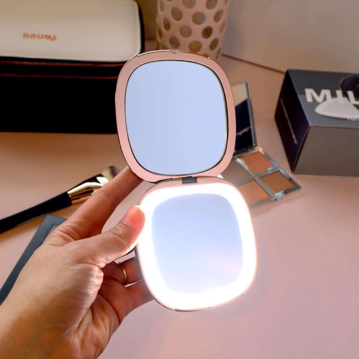Fancii Compact Makeup Mirror with Natural LED Lights, 1x/ 10x Magnifying -  Rechargeable, Portable, Lighted 4” Hand Mirror for Travel and Purses, Mila  (Indigo Magic)