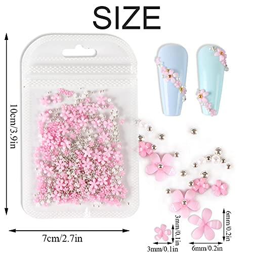 Dornail White Pink 3D Acrylic Flower Nail Charms With Pearl Golden Caviar Beads  Nail Art Accessories Nail Designs for DIY Nail Decorations Nail Art Supplies