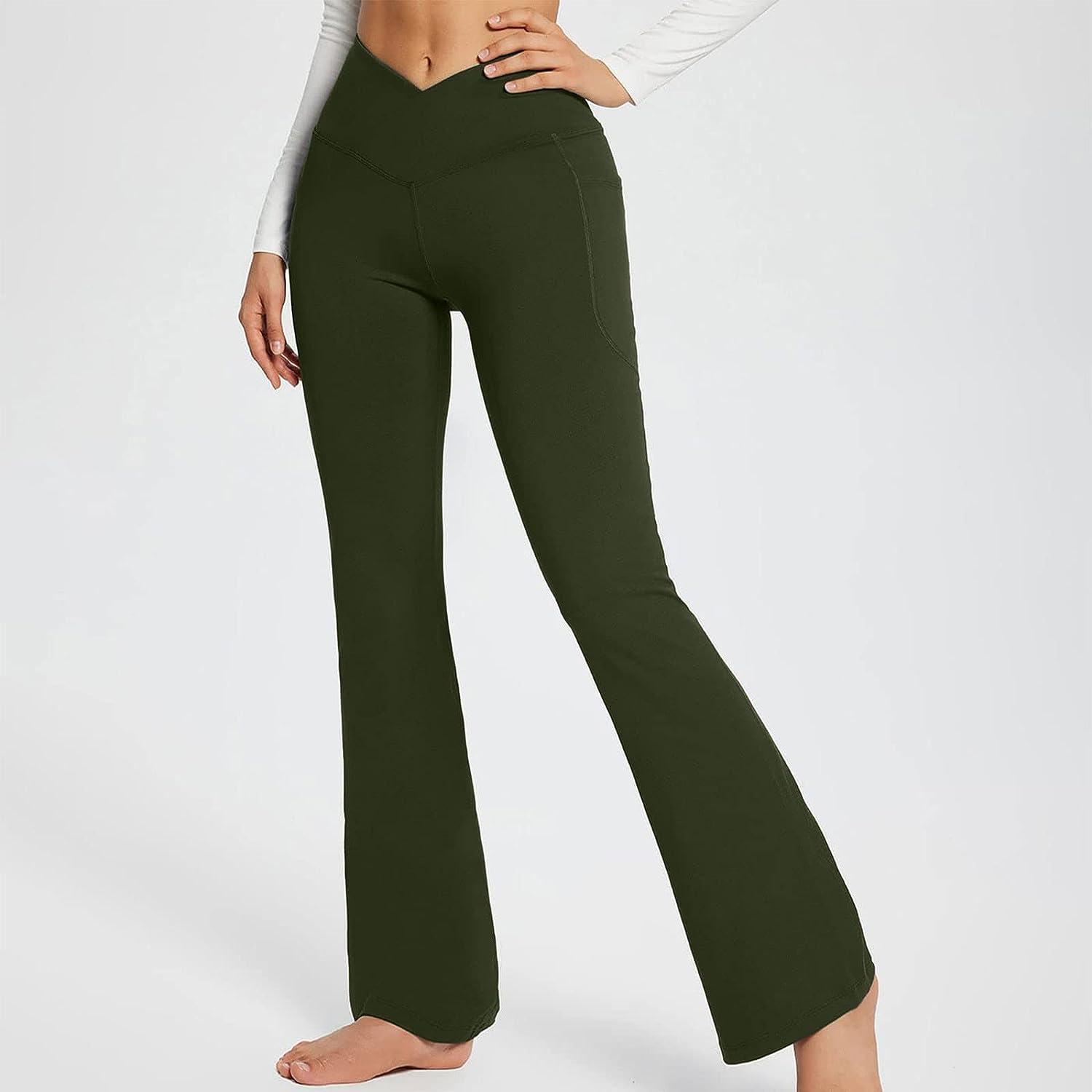 Yoga Pants with Pockets for Women Casual V Cross High Waist Butt Lifting  Pants Wide Leg Flare Bootcut Leggings - Walmart.com