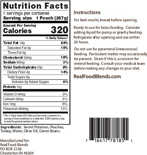 Real Food Blends Salmon, Oats & Squash Tube Feeding Formula, 9.4 oz. Pouch - Case/12
