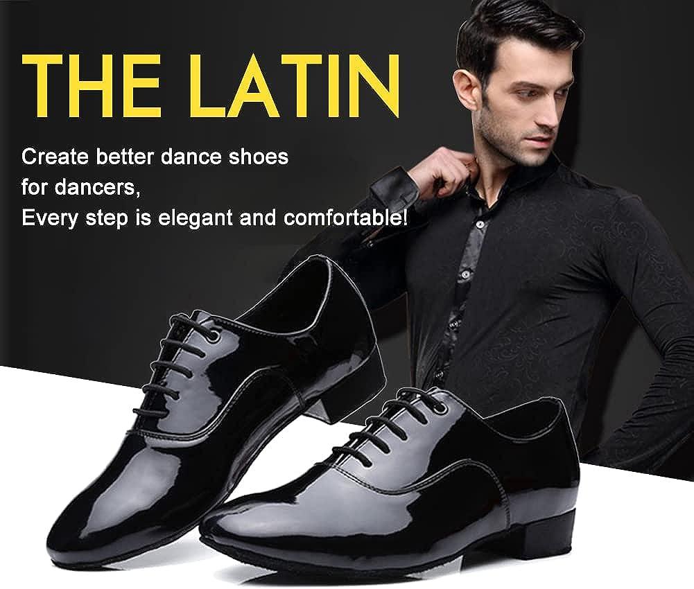SWDZM Latinos Zapatos de Baile Hombre con Cordones de Baile Social Moderno  de tacón bajo Salón de Baile para Tango Calzado de Danza, Model 707B 