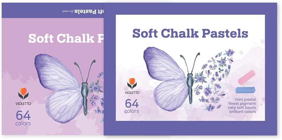 VIOLETTO Soft Chalk Pastels Set Art Supplies for Artist, Kids, Adult,  64Colors + 2Sticks, Colored Chalk Non Toxic Dry Square Pastel for Painting,  Hair Chalk Pastels 