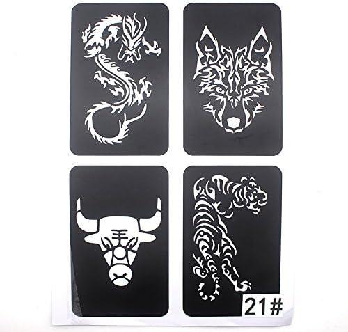 Xmasir 3 Sheet 22Pcs Cool Drawing Glitter Tattoo Stencil for Men, Wolf  Dragon Tiger Skull Animal Airbrush Stencils & Templates