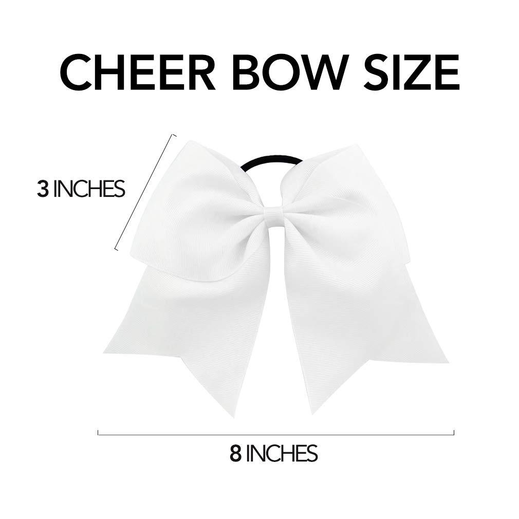 White Cheer Bow for Girls Large Hair Bows with Ponytail Holder Ribbon