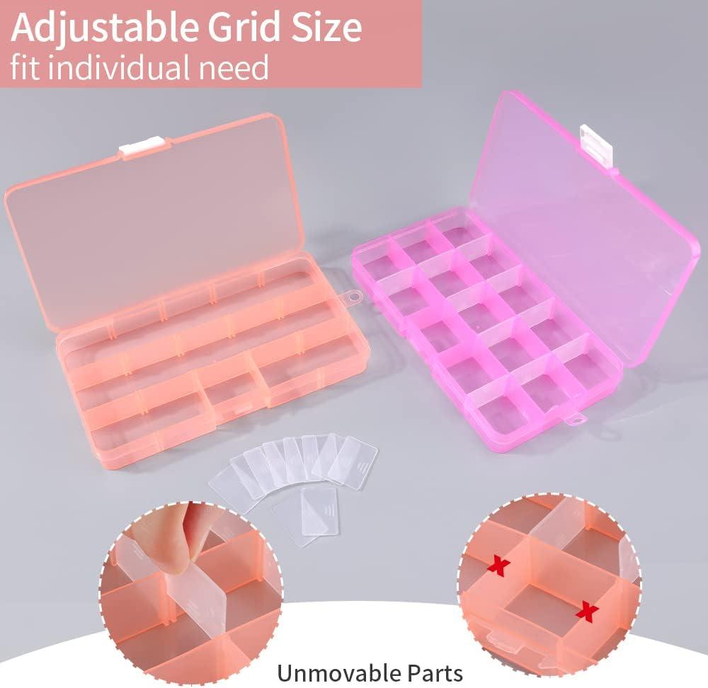15 Grids Plastic Box Organizer with Dividers, Clear Bead Storage Box Plastic Jewelry Organizer Compartment, Small Parts Plastic Box Organizer for