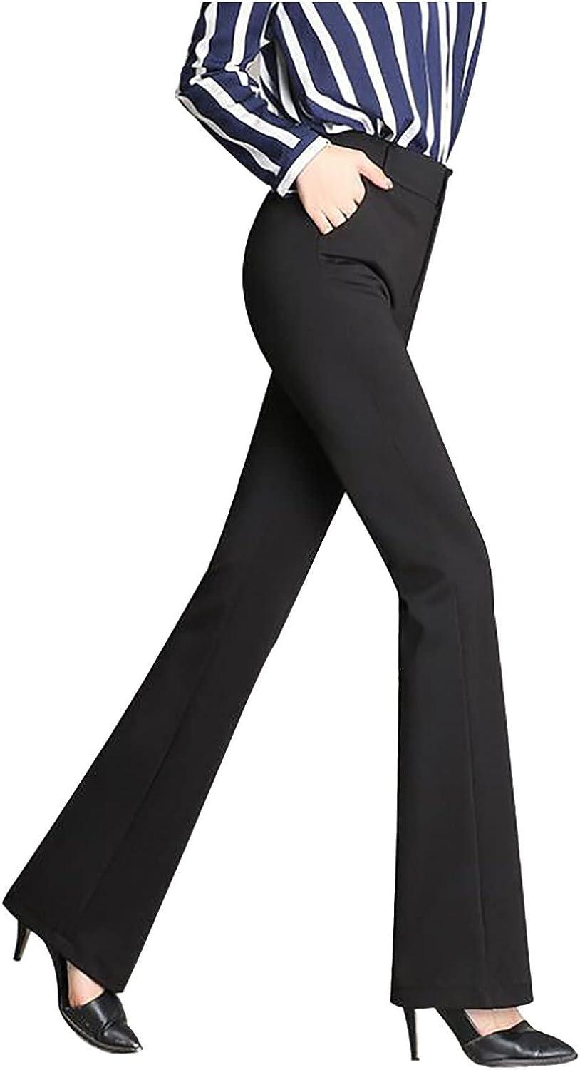 wadyob Women's Velvet High Waisted Wide Leg Flare Pants,Elastic Bootcut  Dress Pants Work Pants with Pockets for Women Office : : Clothing