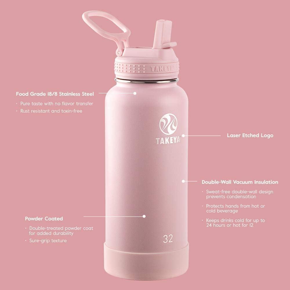 Takeya 16oz Actives Insulated Stainless Steel Kids' Water Bottle with Straw  Lid - Pink