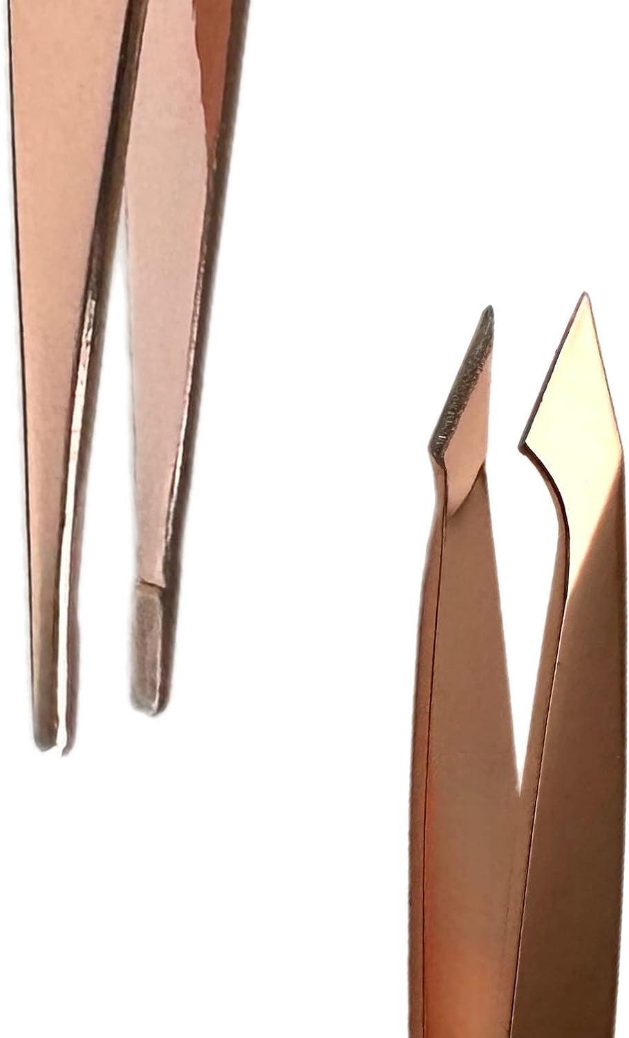 2pc Compact Tweezers Set – Multipurpose Mini Slanted & Pointed Tweezer -  Eyebrows Facial Hair Splinter Thorns Ingrown Hair Removal First Aid Kit 
