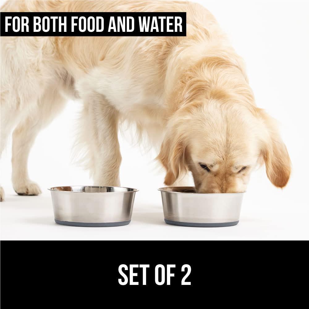Gorilla Grip 100% Waterproof BPA Free Cat and Dog Bowls Silicone Feeding Mat  Set, Stainless