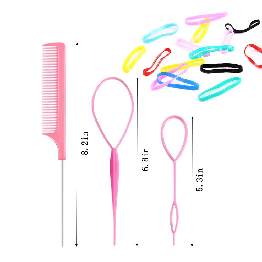 6Pcs Hair Loop Styling Tool Set With 4 Topsy Tail Hair Tools French Braid  Tool Loop And 2pcs Rat Tail Hairdressing Comb