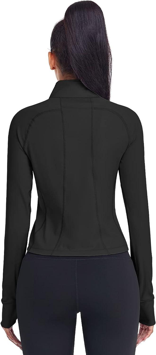 HISKYWIN Women's Cropped Workout Jacket Half Zip Pullover Running Shirts  1/2 Zip Slim Fit Long Sleeve Athletic Yoga Tops Jkt-black Medium