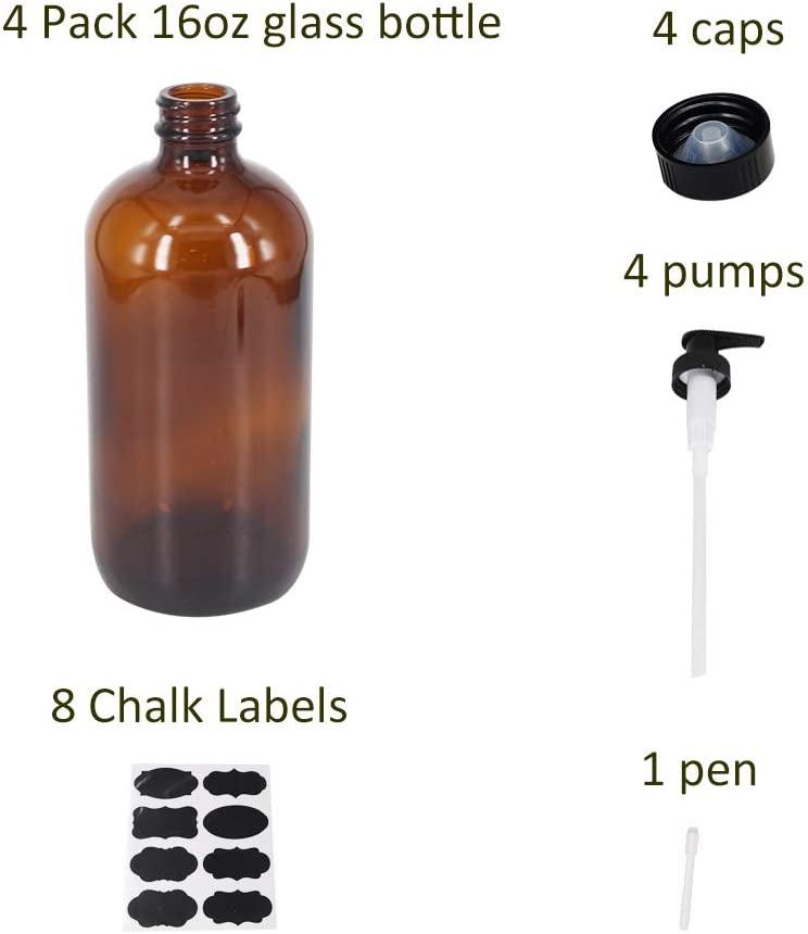 16-Ounce Amber Glass Bottles with Reusable Chalk Labels and Lids 2 Pack, Refilla