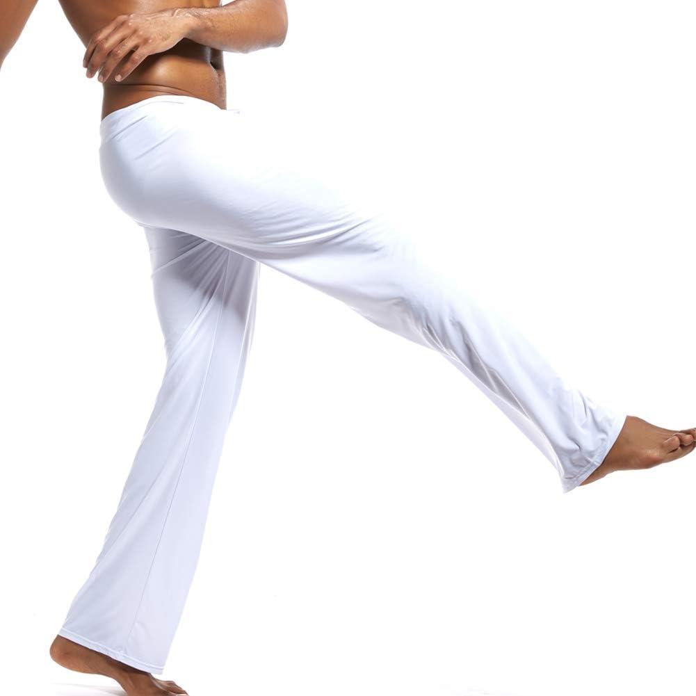 K-Men Mens Ice Silk Long Yoga Pant Low Rise Elastic Drawstring