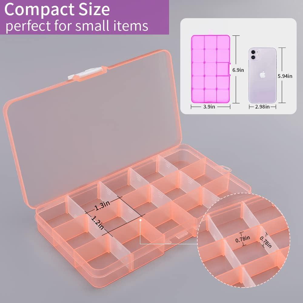 4 Pack 15 Grids Bead Case Storage Organizer Small Plastic Jewelry Organizer  Box with Removable Dividers for Beads, Art and Crafts, 2 Colors Organizer
