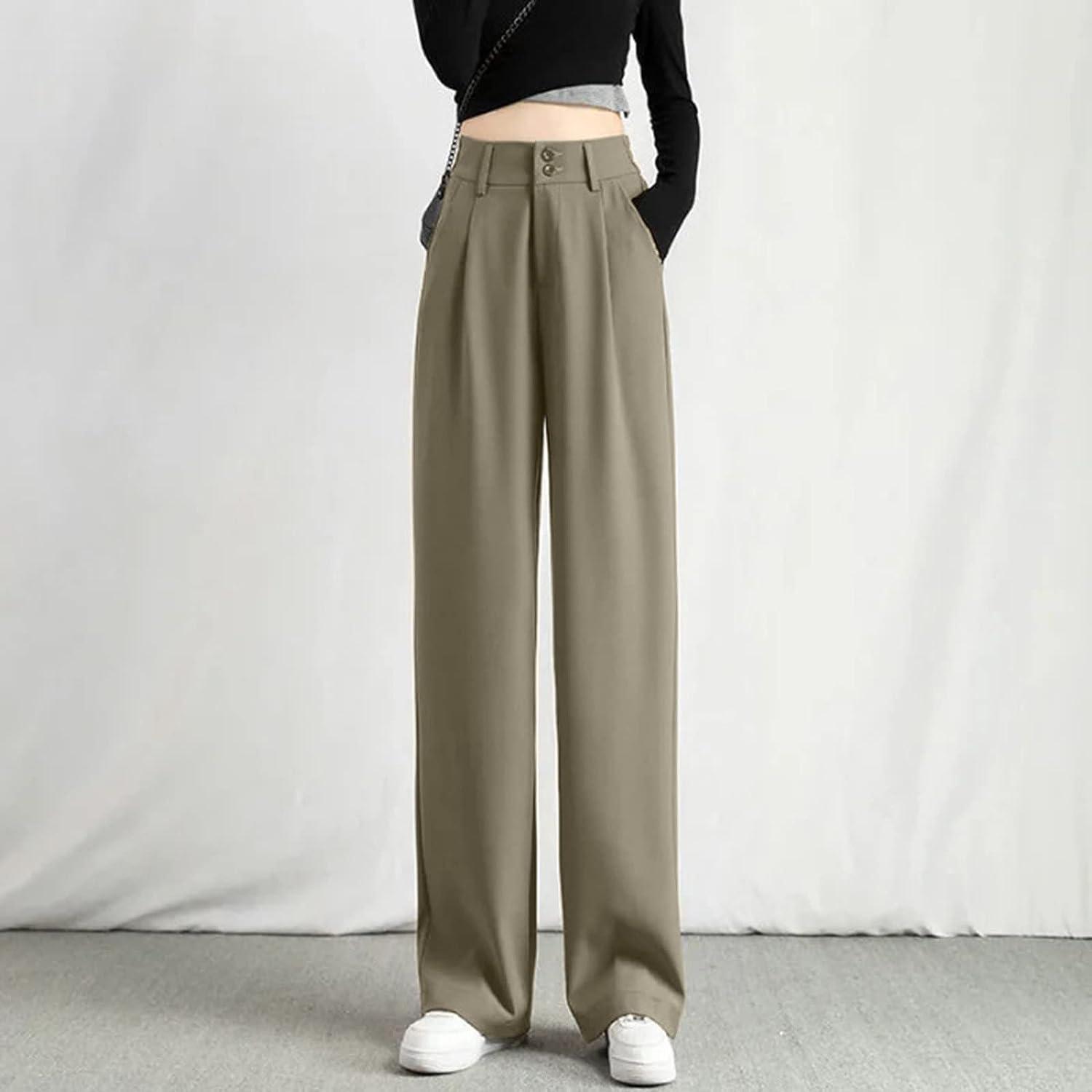 Womens Stretchy High Waisted Pants Trendy Pleated Business Work Trousers  with Pockets Straight Leg Dress Pant : : Clothing, Shoes 