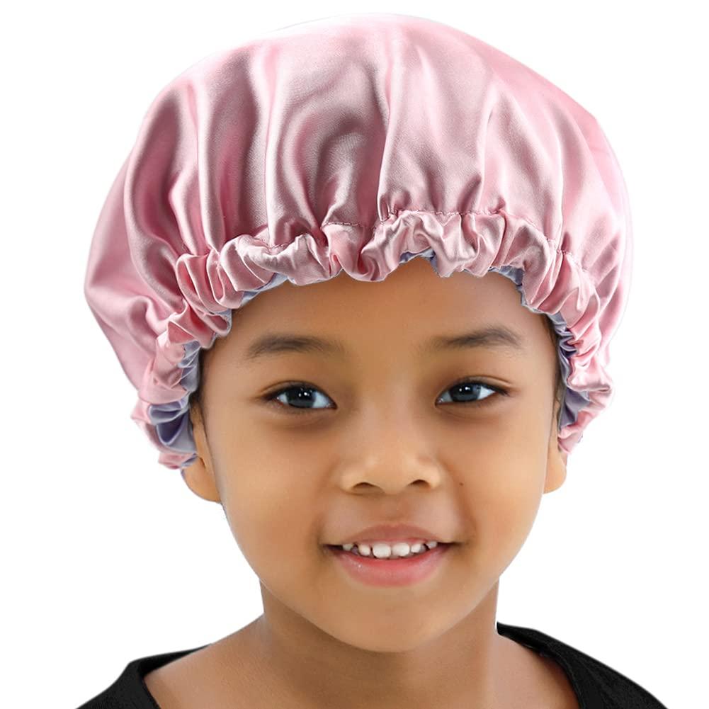esafio Baby Satin Bonnet Sleep Cap for Curly Hair Double Layer Reversible  Adjustable Silky Satin Cap for Teens Toddler Child,Blue