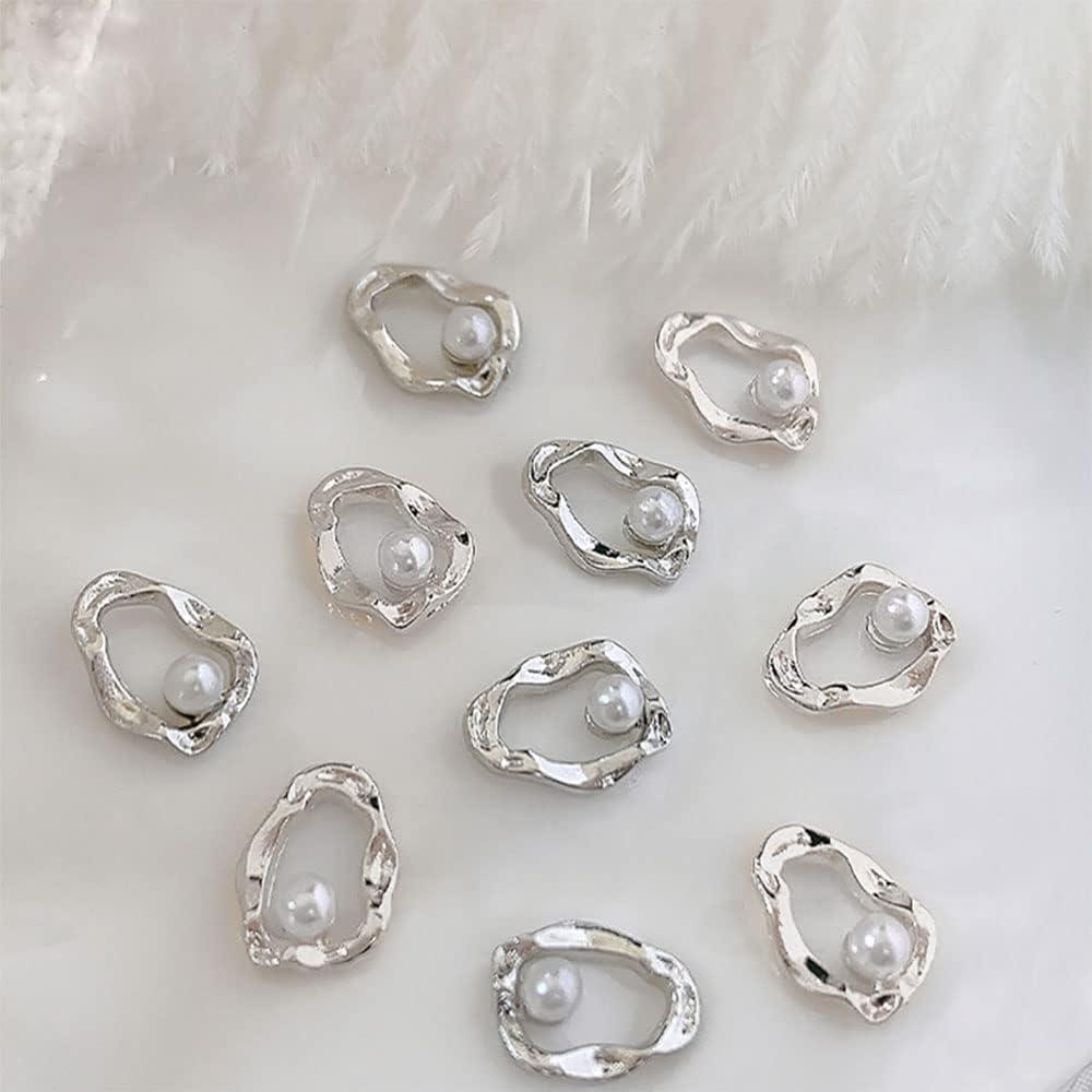 10pcs 3D Irregular Metal Frame Pearl Nail Charms for Acrylic Nails,Retro  Pearls Alloy Nail Charms Hollow Out Metallic Nail Art Charms Nail Jewels  for