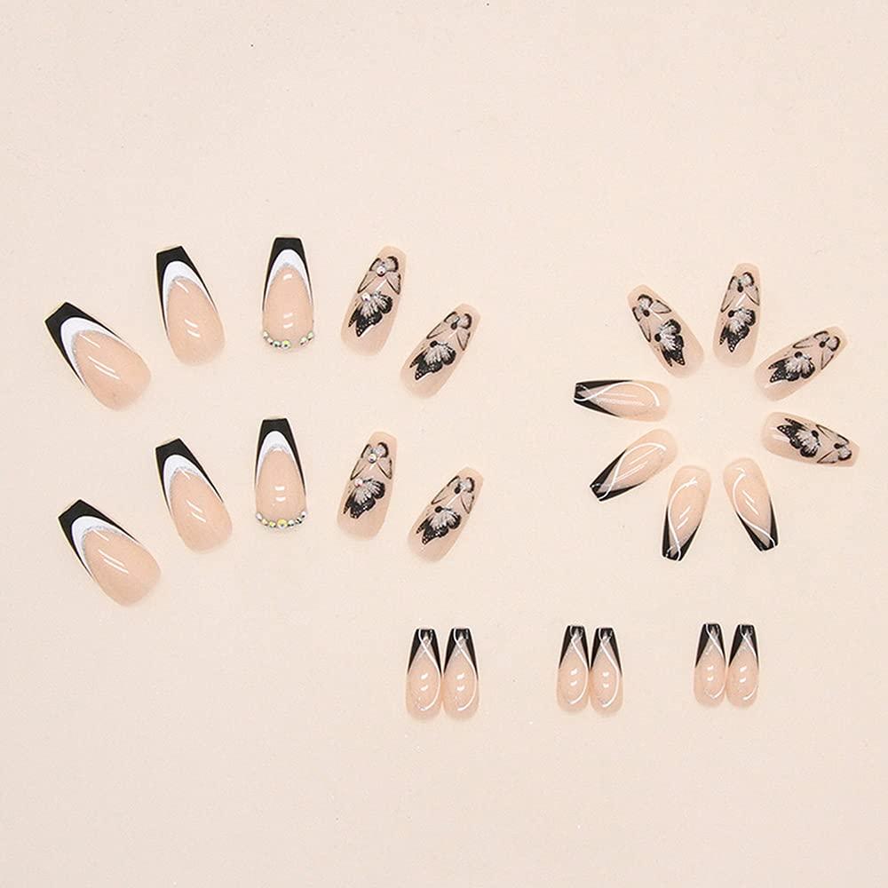 Pink French Butterfly Tip Coffin Faux Nail Set - 24 Pack
