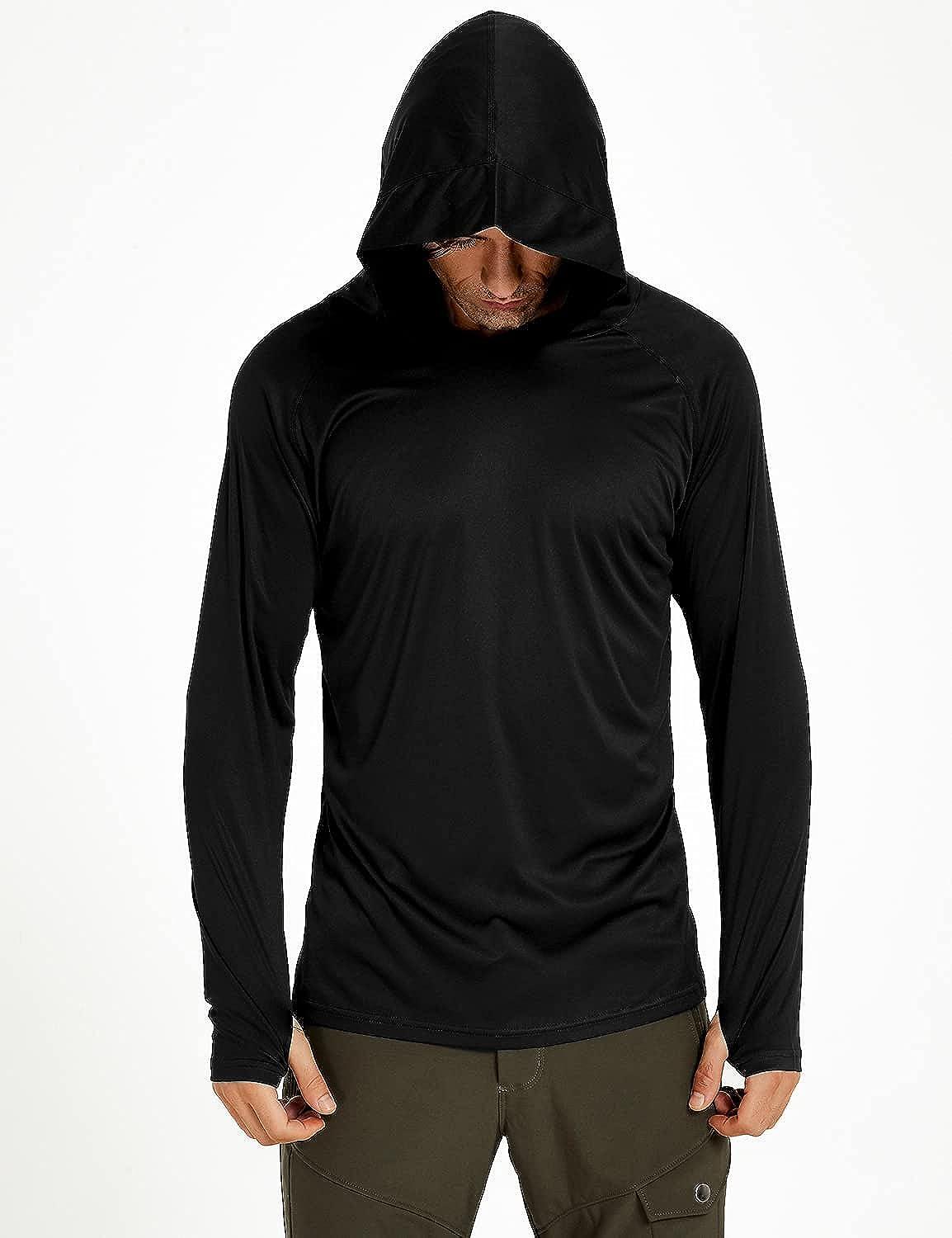 Safort Men's UPF 50+ Sun Protection Hoodie with Pocket Long Sleeve T-Shirt  for Running, Fishing, Hiking Regular Small Black, Regular