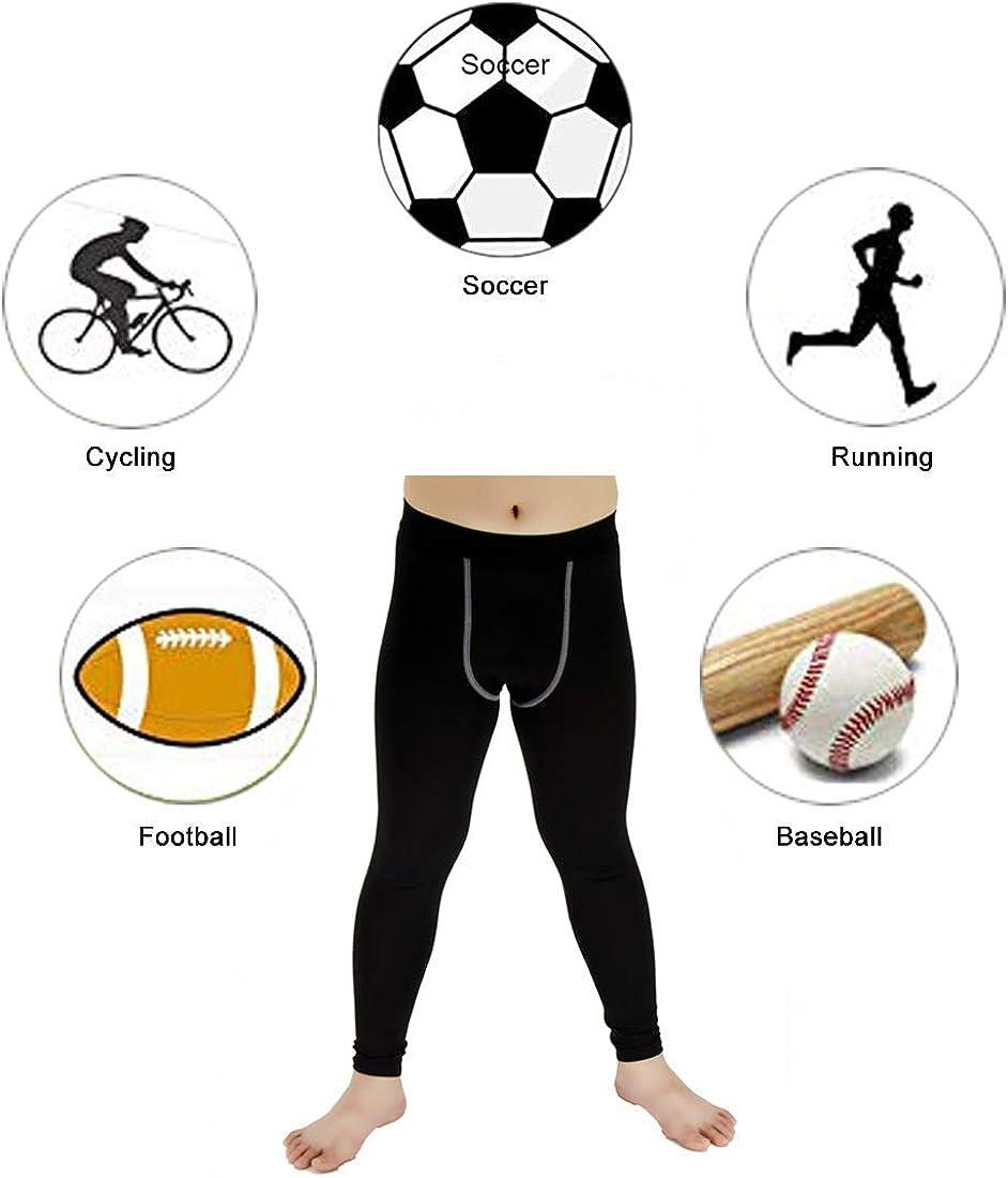 LANBAOSI Youth Boys Compression Leggings Athletic Pants Base Layer Football  Workout Tight