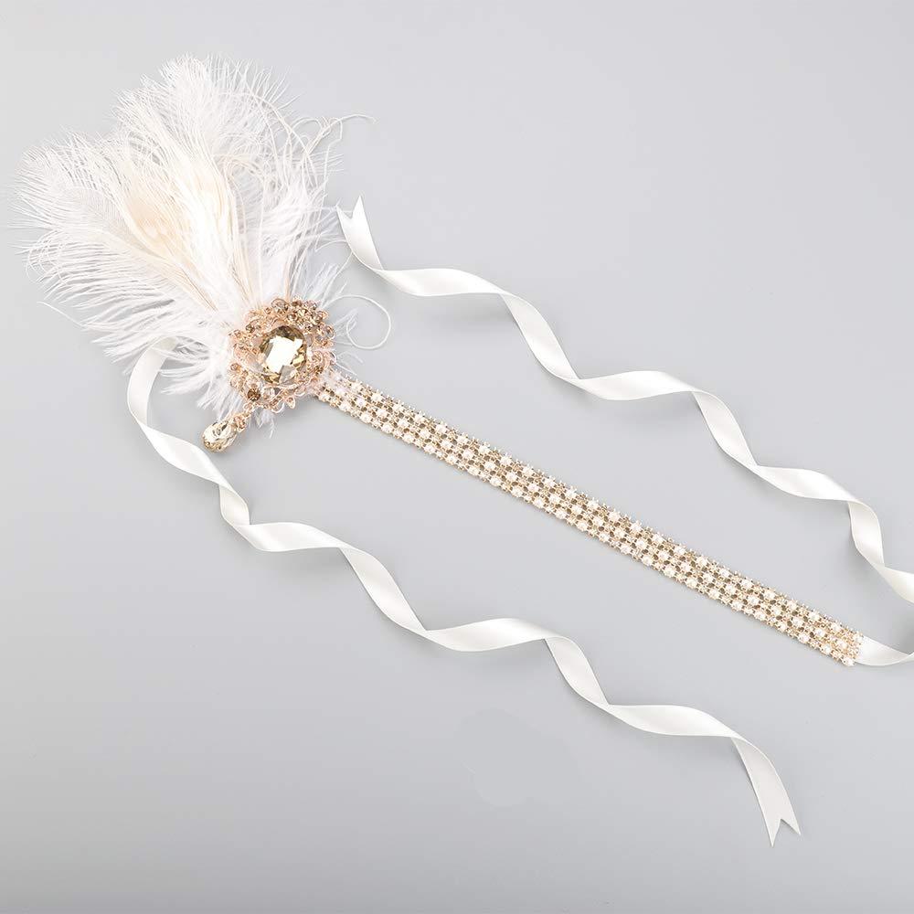 Anglacesmade Bridal 1920s Flapper Feather Hair Clip Pin Crystal White  Feather Roaring 20s Headpiece Prom Party Festival Gatsby Hair Jewelry for  Women