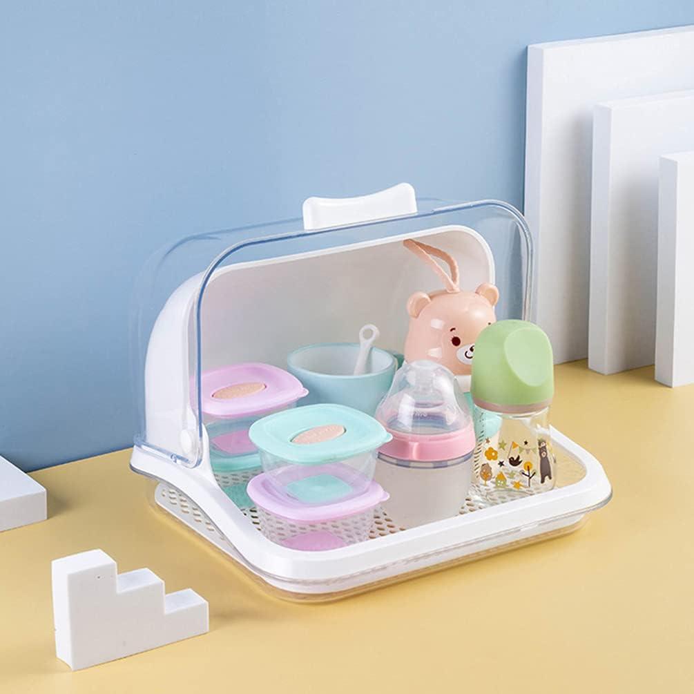 Cabilock Baby Bottle Drying Rack with Anti- Cover Nursing Bottle Storage  Box Plastic Tableware Box Organizer Portable Countertop Dryer for Tea Cup