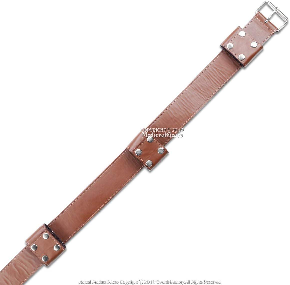 Medieval Brown Back Hanger Baldric Sword Belt Handcrafted Leather Sturdy  Steel Rivets.