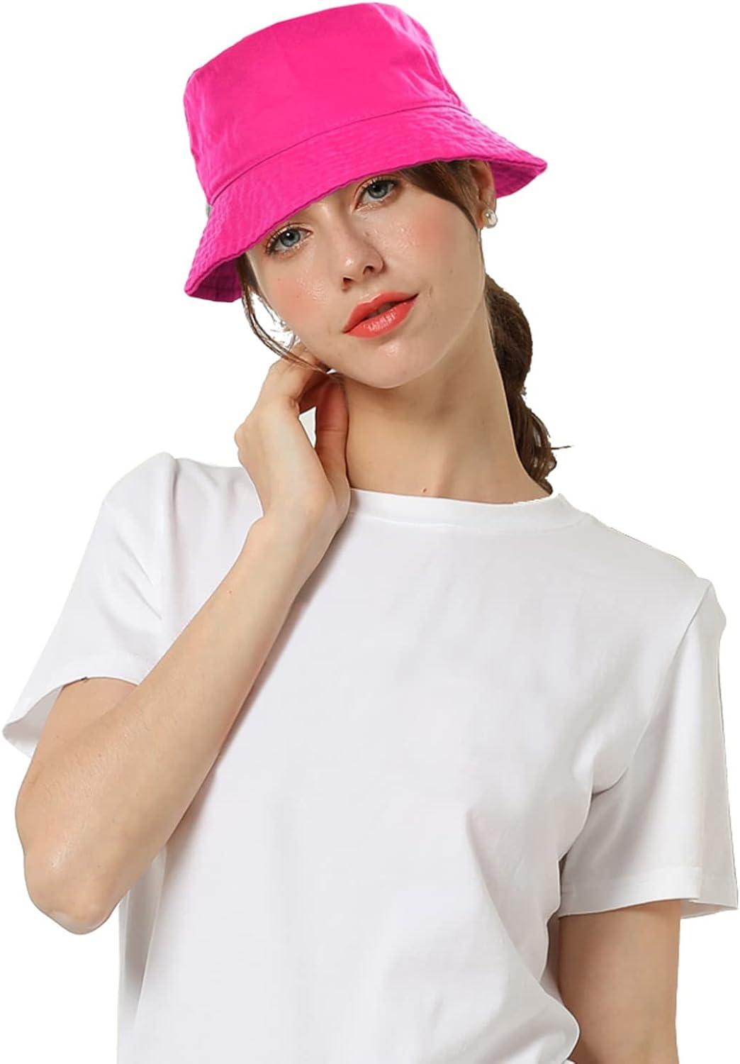 Falari Men Women Unisex Cotton Bucket Hat 100% Cotton Packable for Travel  Fishing Hunting Summer Camp Large-X-Large Hot Pink