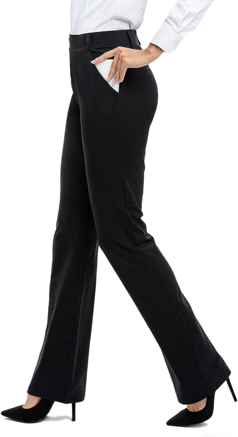  5 Pockets,Tall Womens Straight Leg Yoga Pants Stretch Work  Dress Pants Slim Fit,35,Black,Size M
