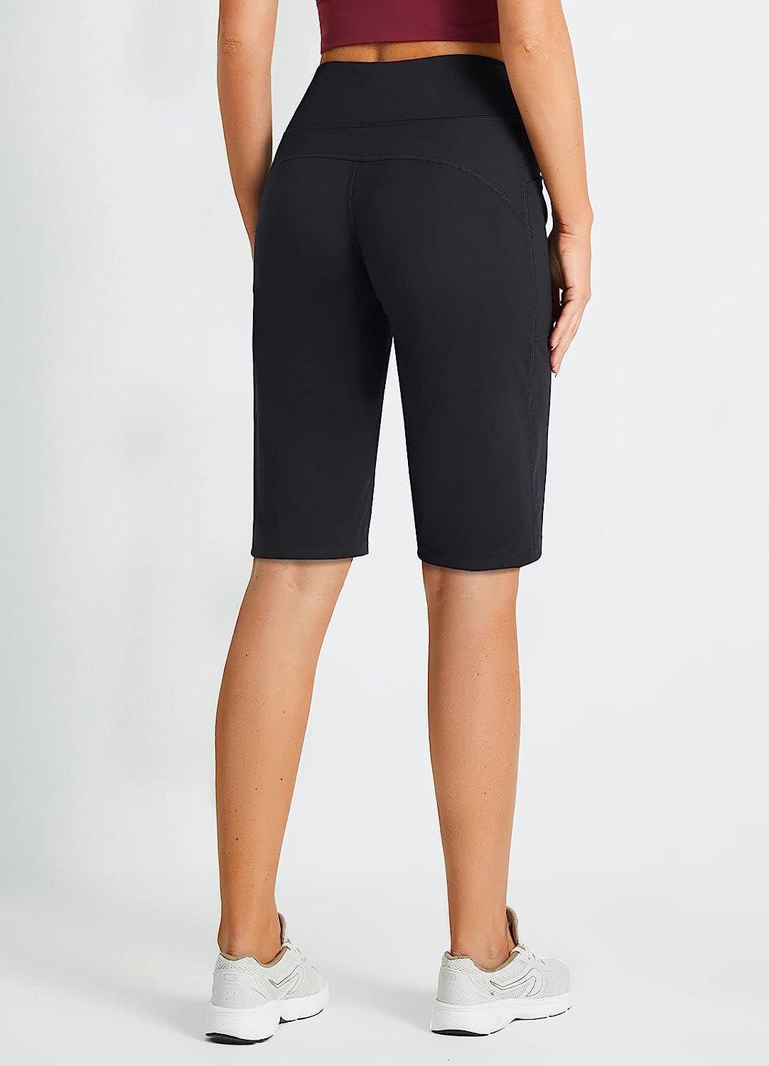 BALEAF Women's 12 Bermuda Shorts Athletic Long Shorts Knee Length Running  Workout Stretch Pockets Black X-Large