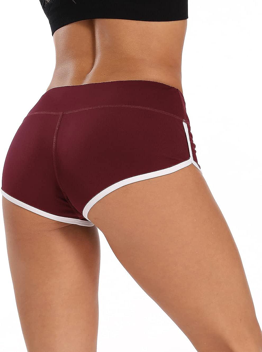 ENEESSI Women's Booty Shorts Workout Butt Lifting High Waist Yoga Running  Gym Shorts Wine Red/White XX-Large Short