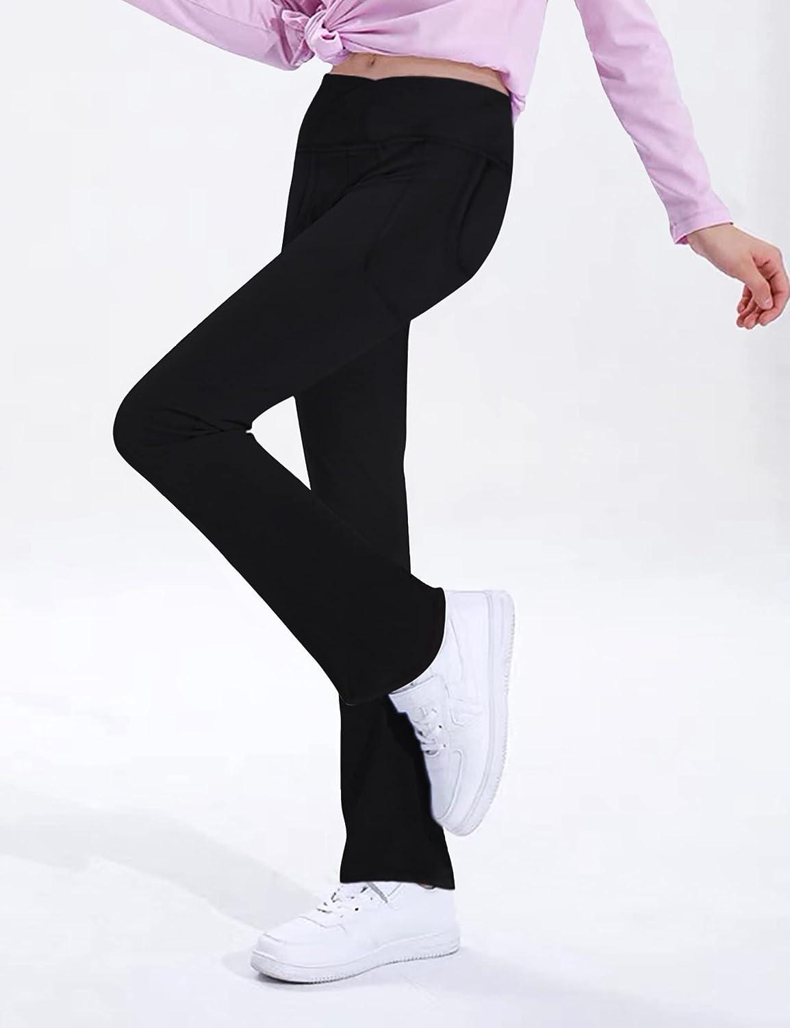  Girls Bootcut Yoga Pants with Pockets - V Cross High Waist  Flare Workout Dance Leggings for Kids : Clothing, Shoes & Jewelry