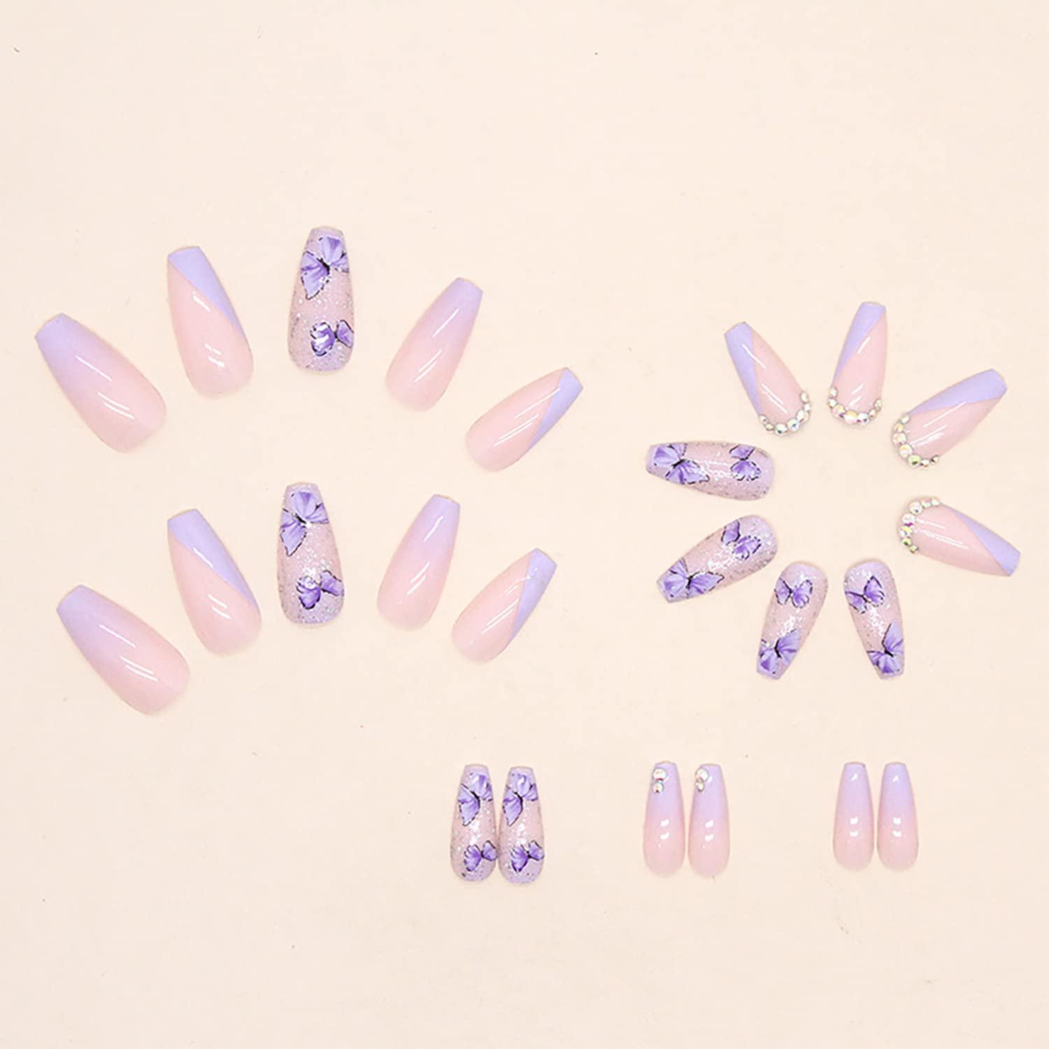 nail stones design  Purple acrylic nails, Acrylic nails coffin pink, Pink  acrylic nails