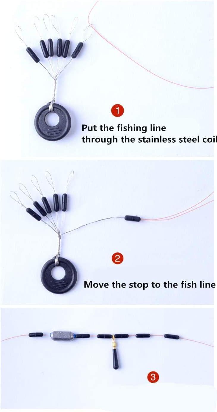 Fishing Rubber Bobber Beads Stopper, 6 in 1 Float Sinker Stops, Black  Oval,Size L,M,S Available