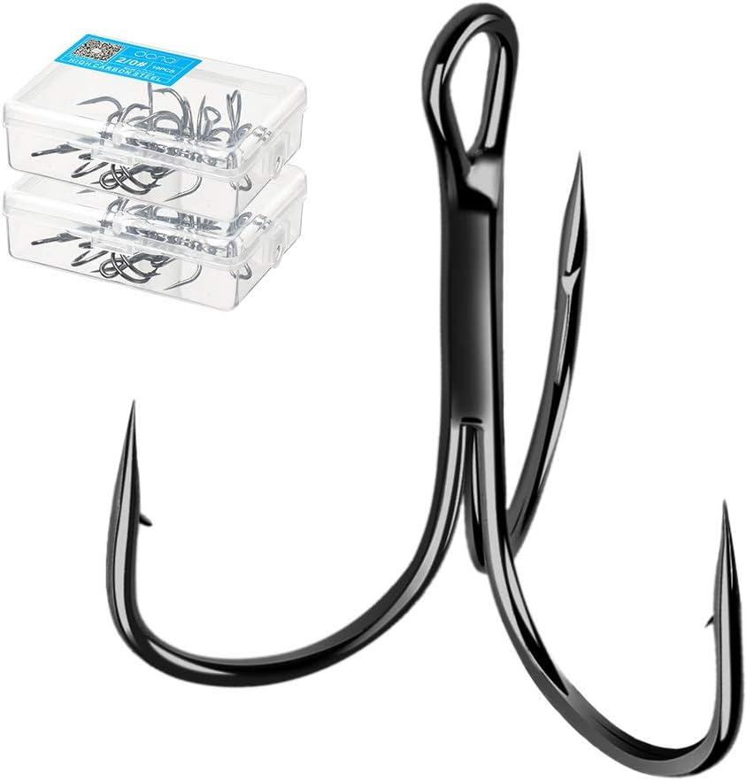 DONQL Fishing Hooks Treble Hook High Carbon Steel Treble Hooks Super Sharp  Solid Triple Barbed Fish Hook Size 3/0, Pack of 10 Black Chrome