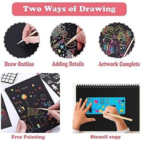 yesogreat Scratch Art Books for Kids, Rainbow Scratch Paper Black Scratch  it Off Art Crafts Notes Boards Sheet with 1 Wooden Stylus for Best Gifts  1PCS