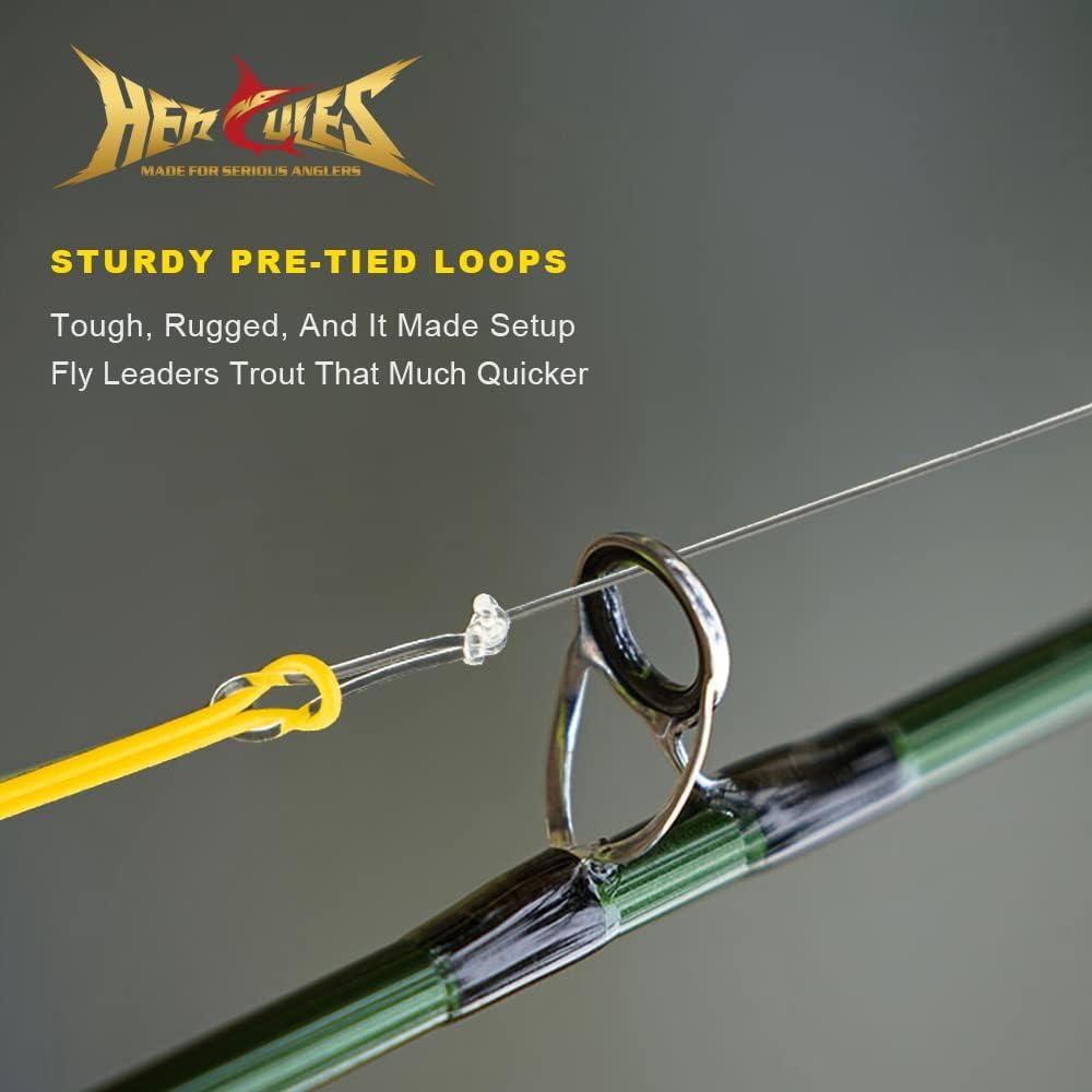 HERCULES Pre-Tied Loop Fly Fishing Leader 6 Pack with Tapered Leader Wallet  9FT - 6pcs 4X - 4.9LB